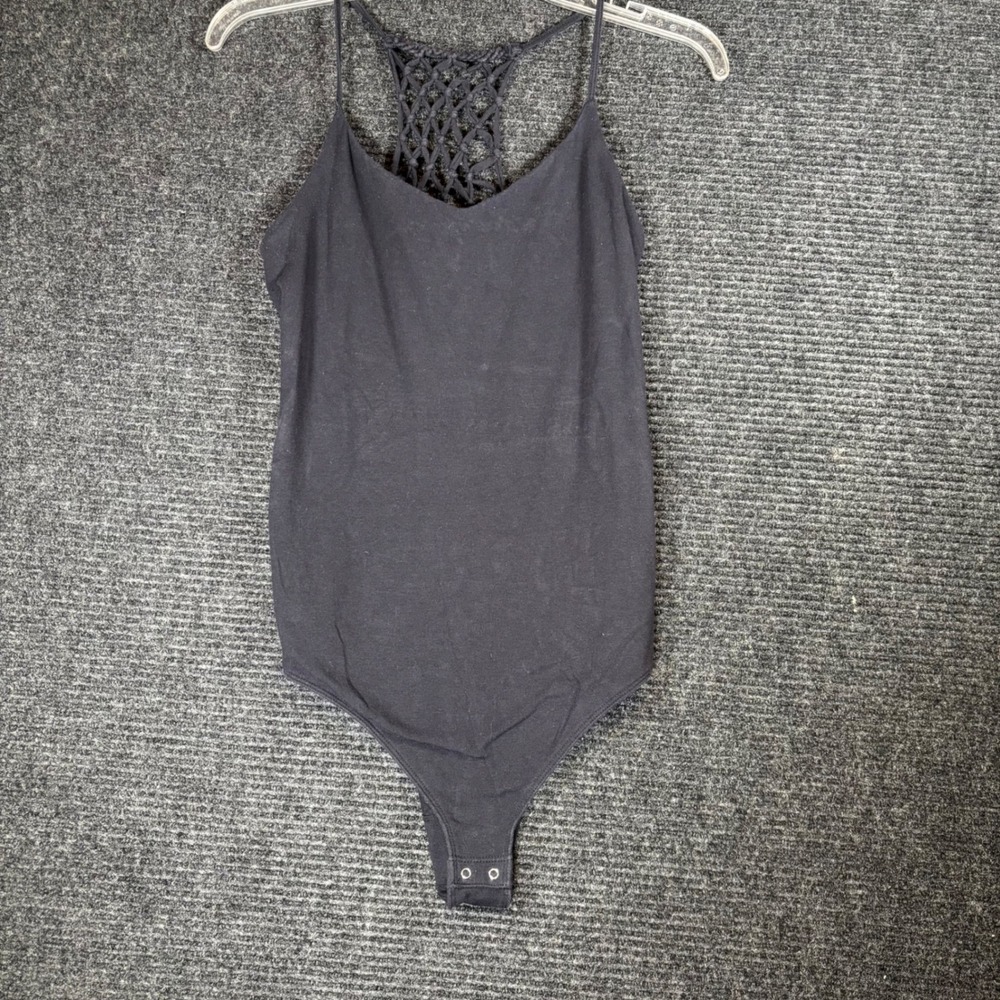 Abercrombie & Fitch Black Macrame Crochet Racerback Bodysuit Womens Medium